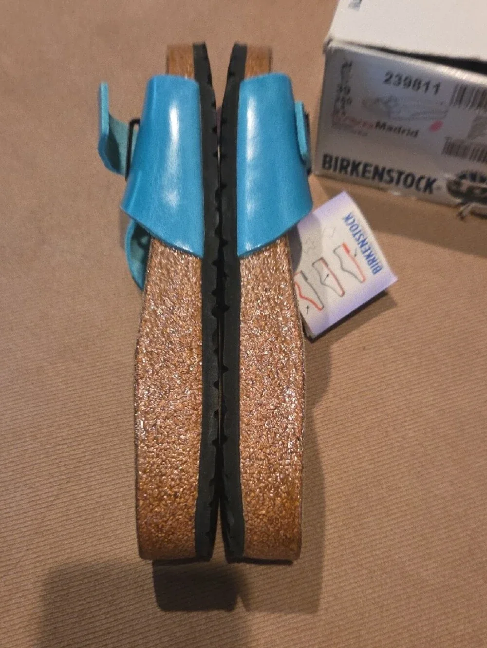 NWT Birkenstock Madrid Teal Turquoise Leather Single Strap Slide Sandals Size 39 - Picture 4 of 8